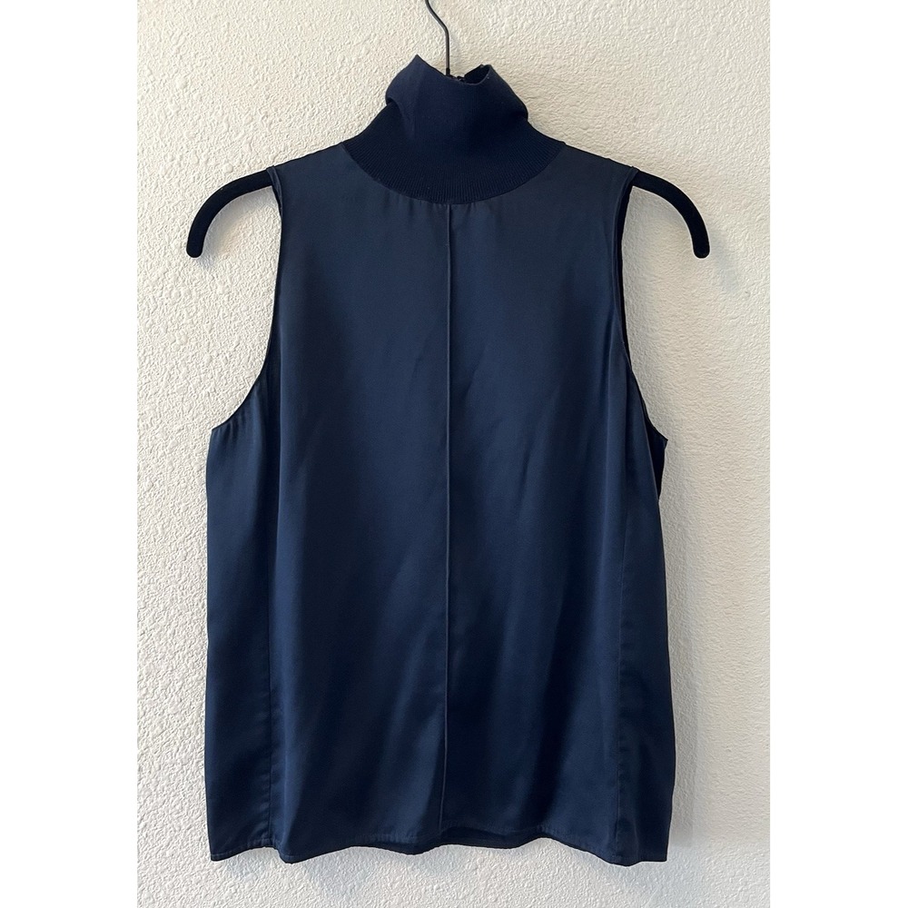 Rag & Bone Women's Top Size XS Silk Merino Wool Sleeveless Turtleneck Navy Blue